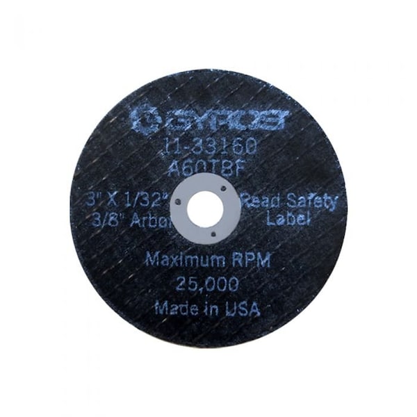 Type 01 Reinforced Cut-Off Wheels 3"x 1/32" (3/8" Arbor) A60TBF, 100PK